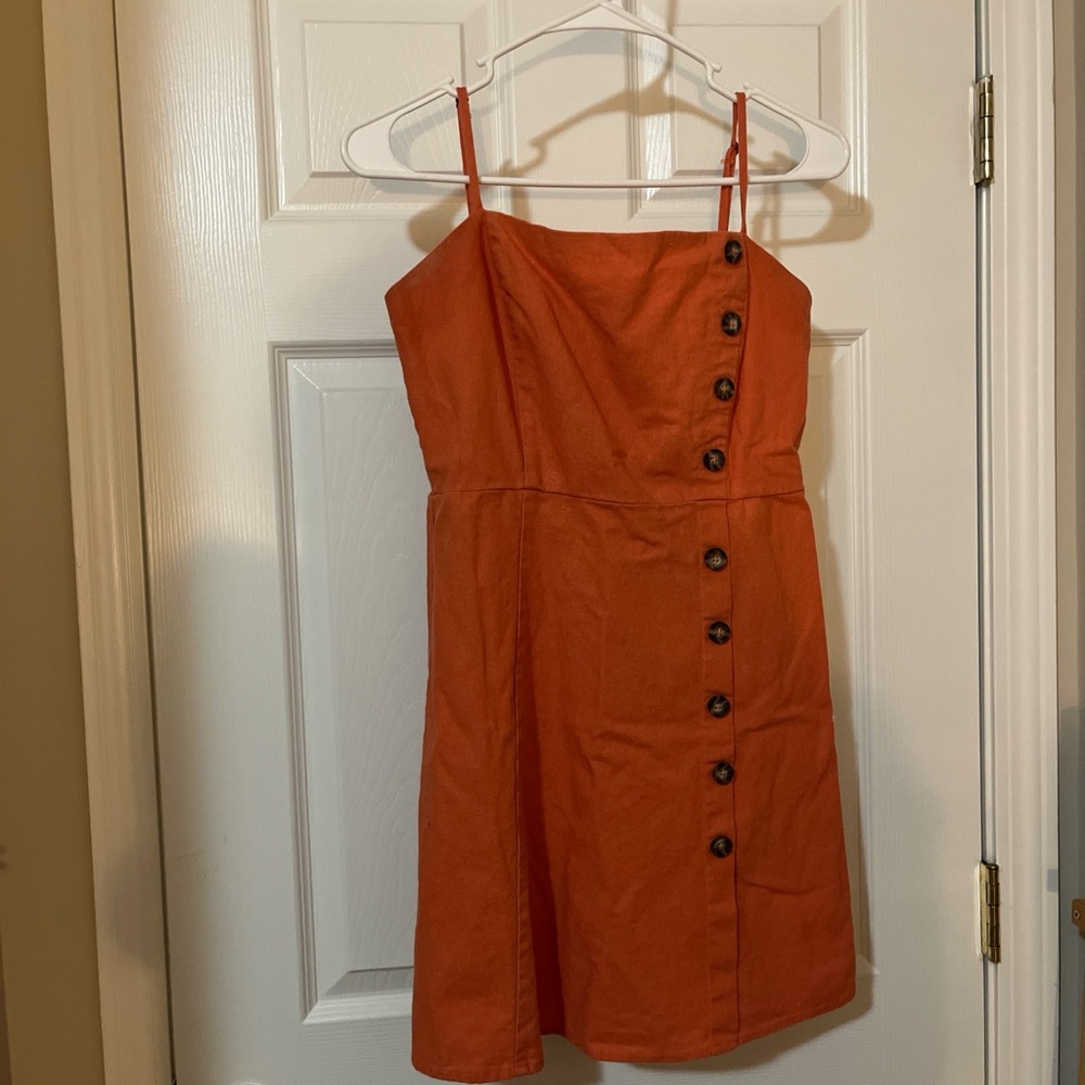Copper Key Spaghetti Strap Orange Mini Dress